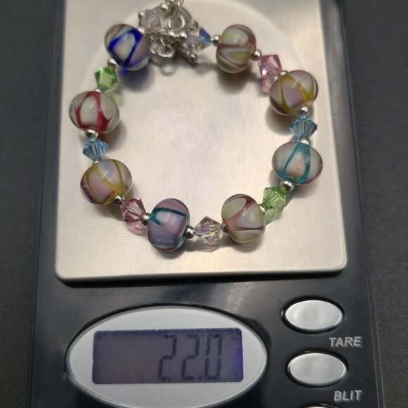 7.5 Inch Sterling Silver Colorful Crystal And Glass Handmade Bracelet B914 - Picture 6 of 6
